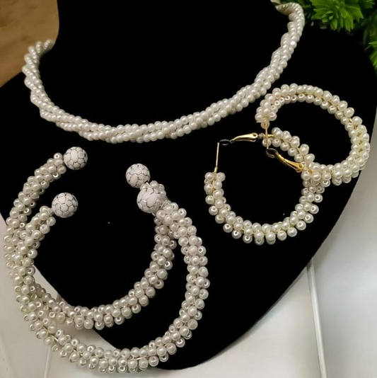 Women Pearl Elegant Jewelry Set | Bracelet, Necklace and Earrings Pearl Set(White)