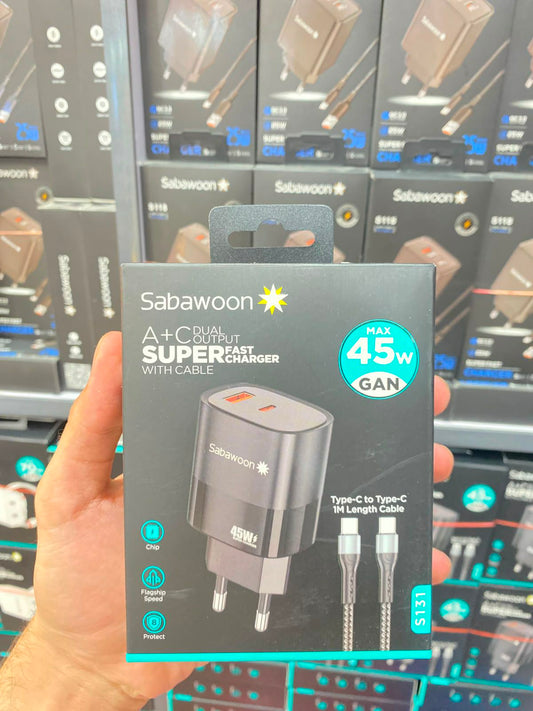 Sabawoon S131 45W GaN Super Fast Charger | Wiith Cable