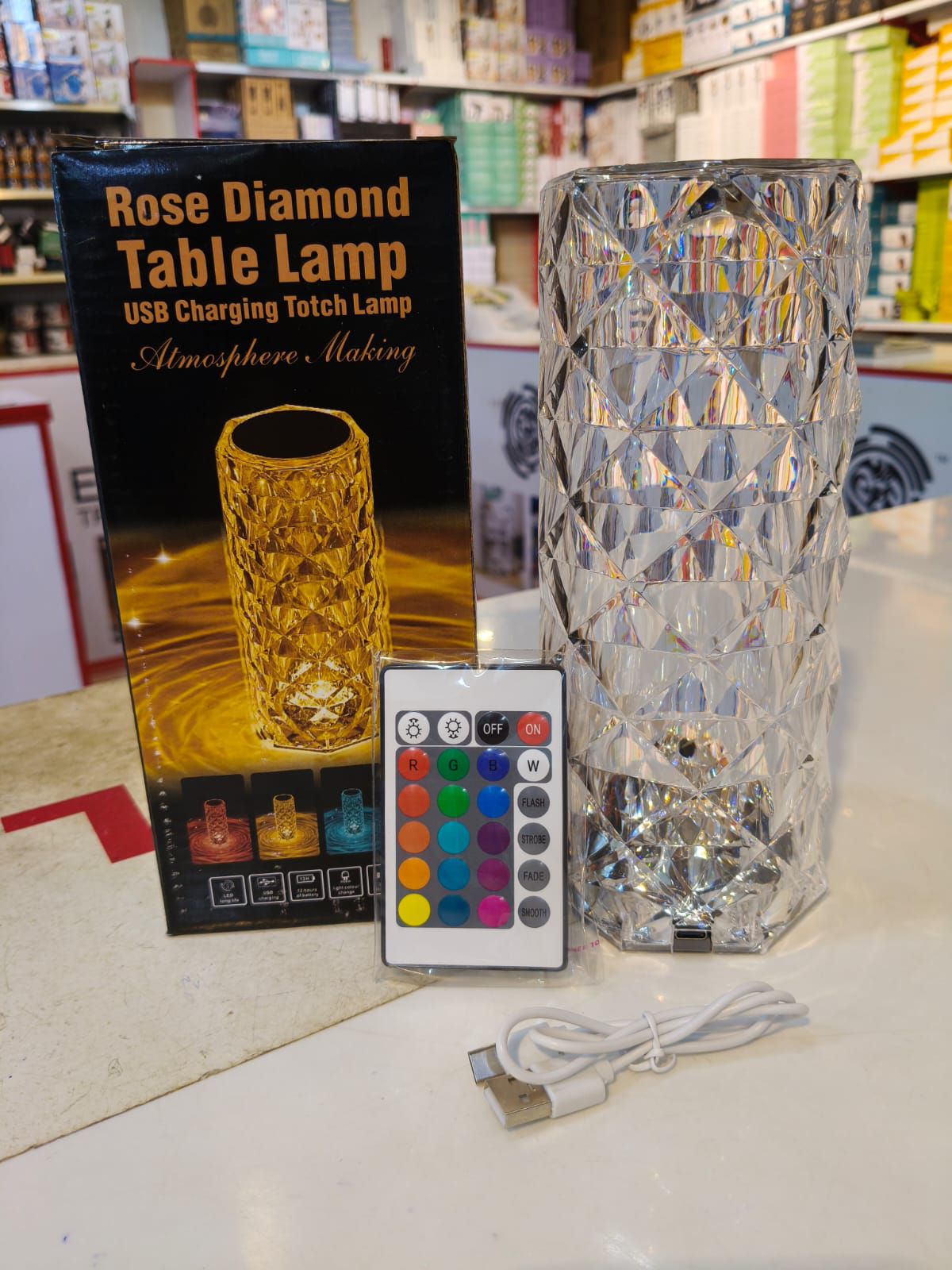 Rechargeable Rose Diamond Table Lamp with Wireless Remote - 16 RGB Colours