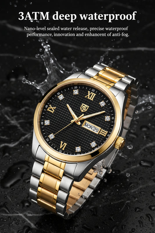 Premium Two-Tone Quartz Watch - Silver & Golden Chain