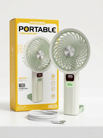 Portable Handheld Turbo Fan with LED Display – 3-Speed Rechargeable Cooling Fan