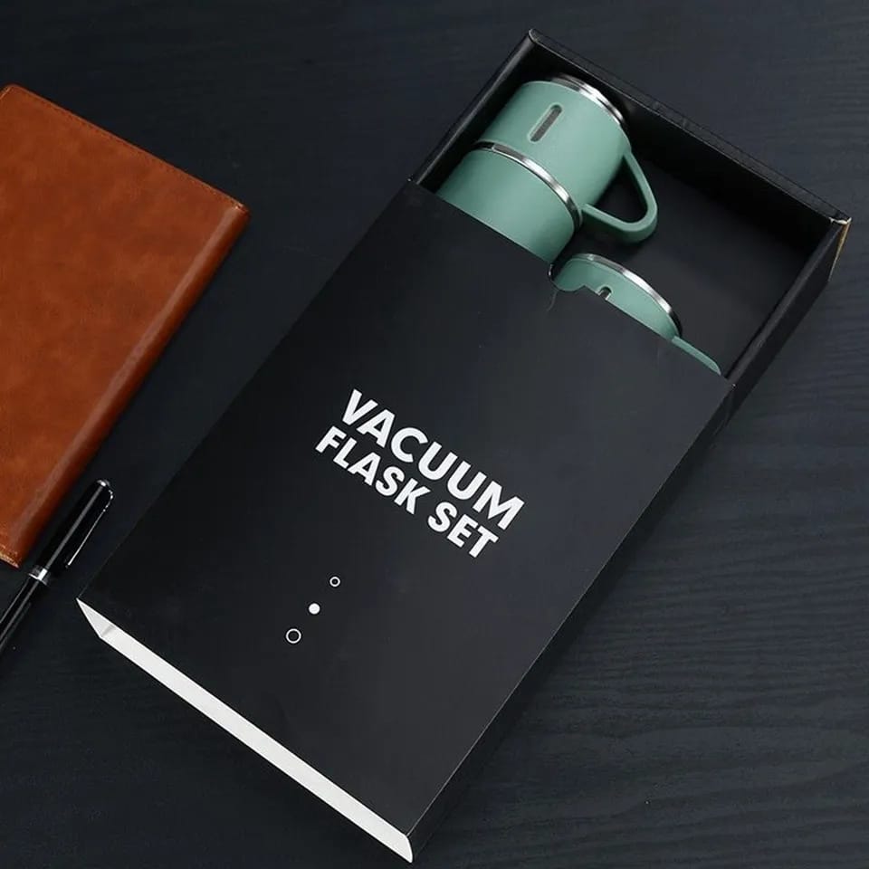 STAINLESS STEEL VACUUM FLASK SET | 500ML WITH 2CUPS (Random Colour)