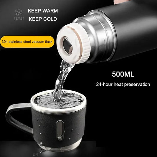 STAINLESS STEEL VACUUM FLASK SET | 500ML WITH 2CUPS (Random Colour)