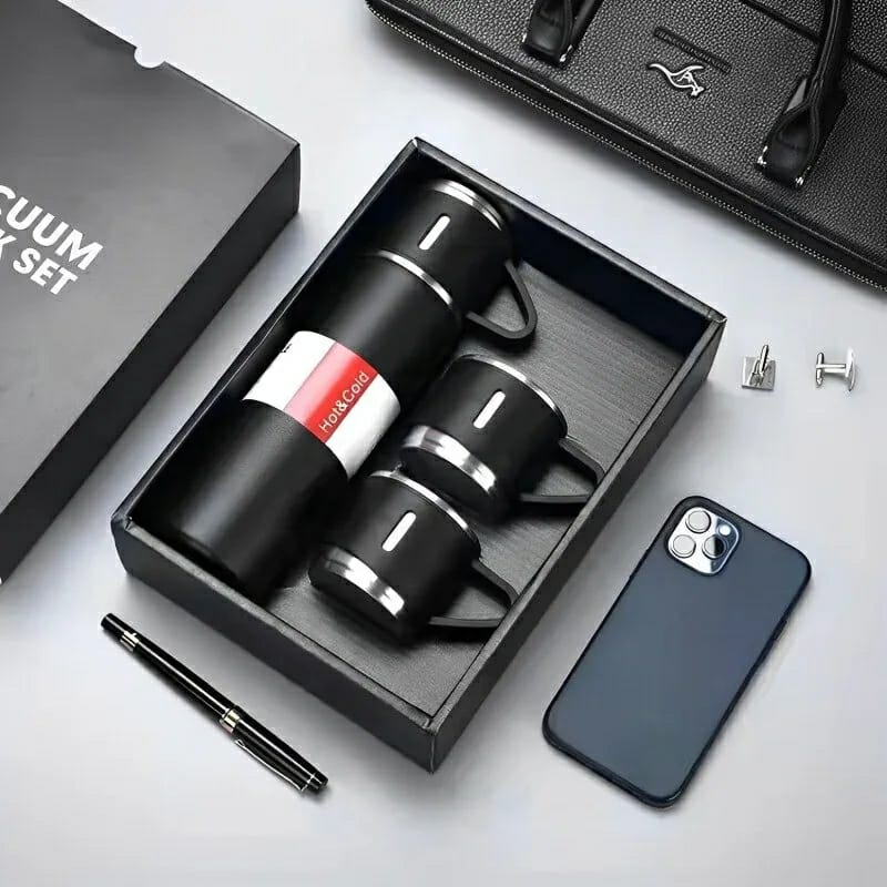 STAINLESS STEEL VACUUM FLASK SET | 500ML WITH 2CUPS (Random Colour)