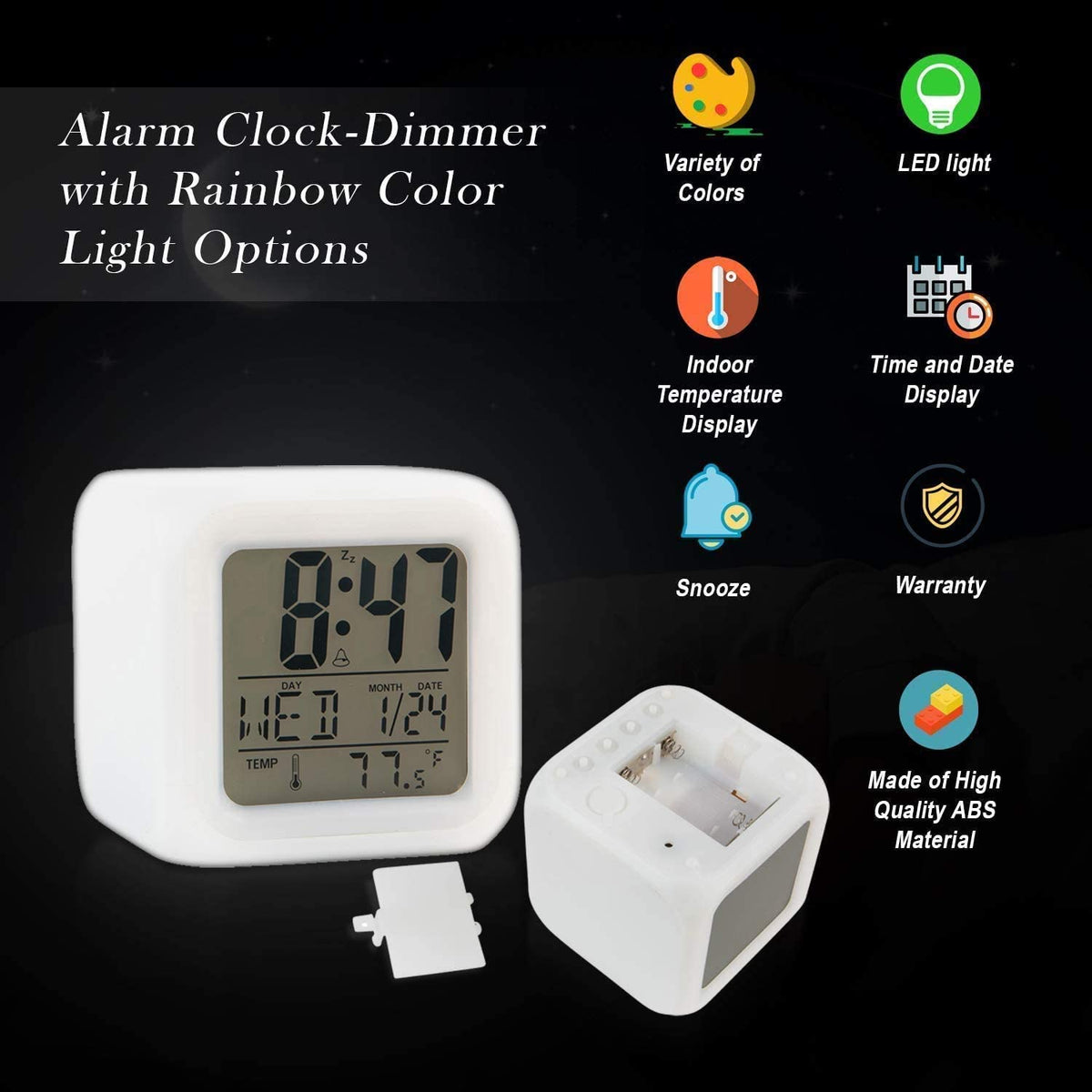 LED Digital Clock - 7 Color | Night Light For Kids | Desk Clock