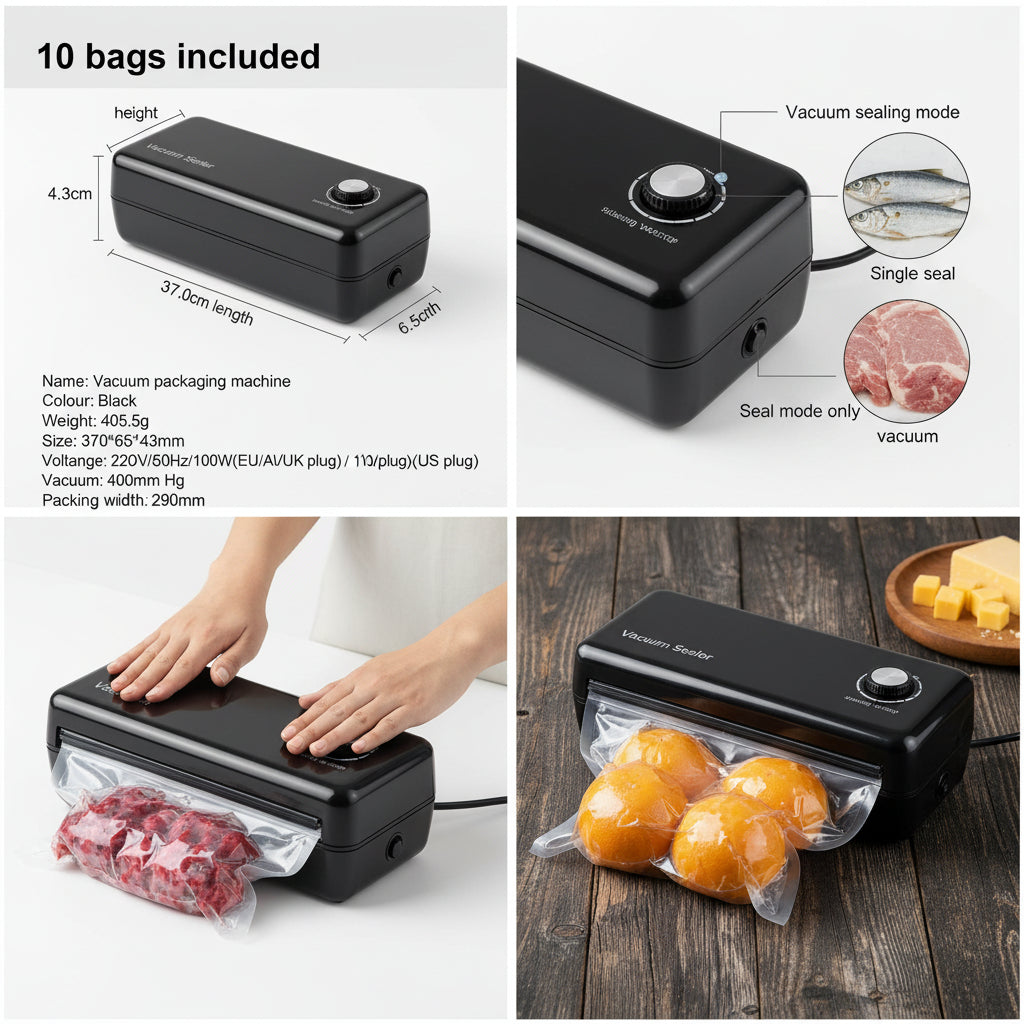 Food Sealer Machine | Electric Vacuum Sealer Machine (With 10 Sealing Bags)