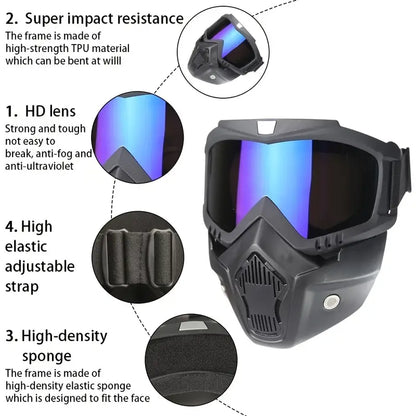 Motorcycle Goggles with Removable Full Face Mask (Random Glass Shade)