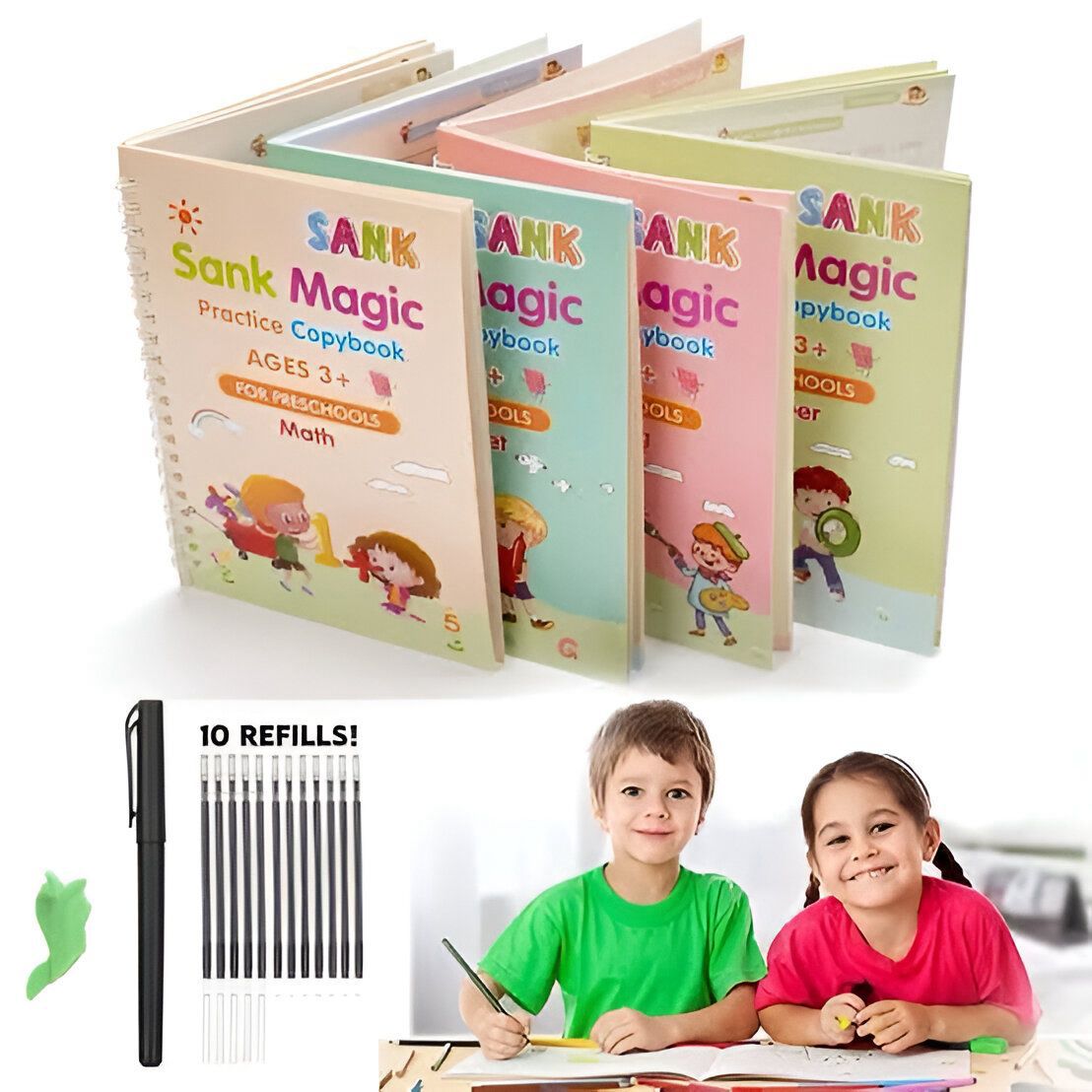 Sank Magic book | Disappearing Ink Books | Handwriting Books(4 Books + 1 Pen with 10 Ink Refills)