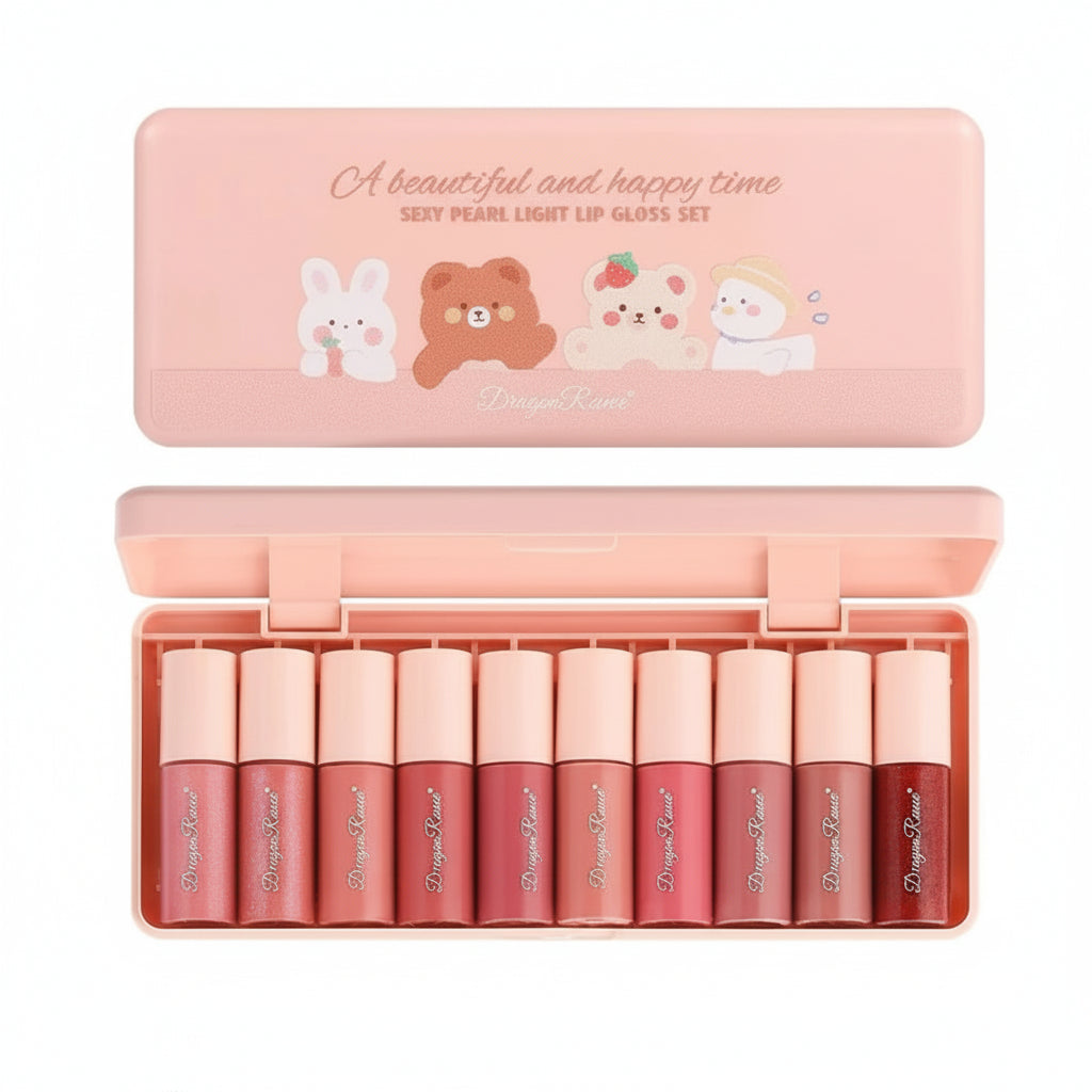 Korean Lip Gloss Set | Korean Shiny Lip Gloss Set (10 pcs) | Light to Dark