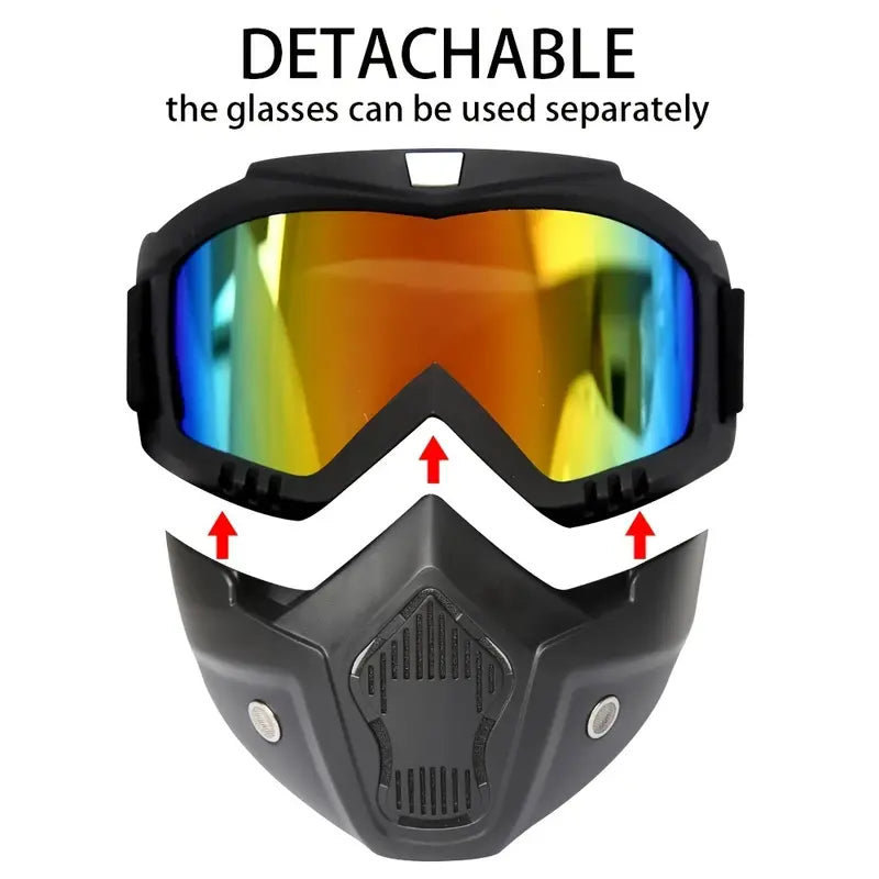 Motorcycle Goggles with Removable Full Face Mask (Random Glass Shade)
