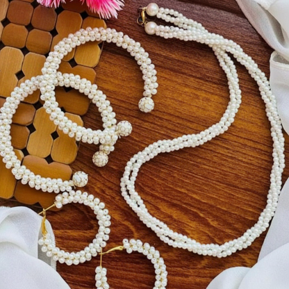 Women Pearl Elegant Jewelry Set | Bracelet, Necklace and Earrings Pearl Set(White)