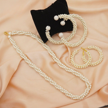 Women Pearl Elegant Jewelry Set | Bracelet, Necklace and Earrings Pearl Set(White)
