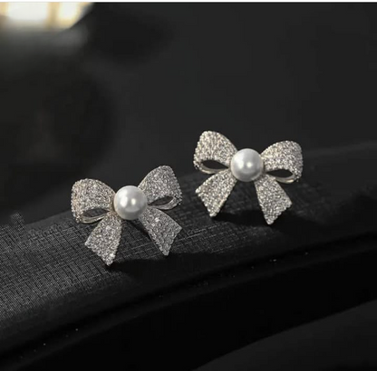 Korean Elegant Bow Style Earrings | Pearl Bow Earrings