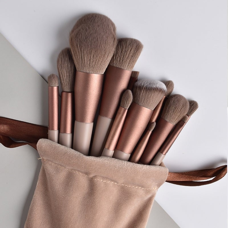 13 Pcs Makeup Brush Set | Soft Bristles | Elegant Velvet Storage Bag Included