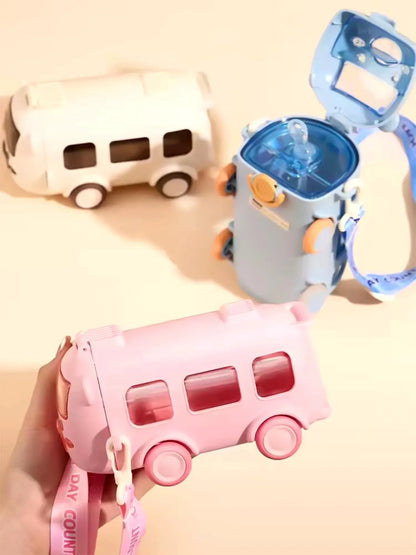 School Bus Water Bottle With Strap | 600ml | Leak-Proof Bottle Children(Random Color)