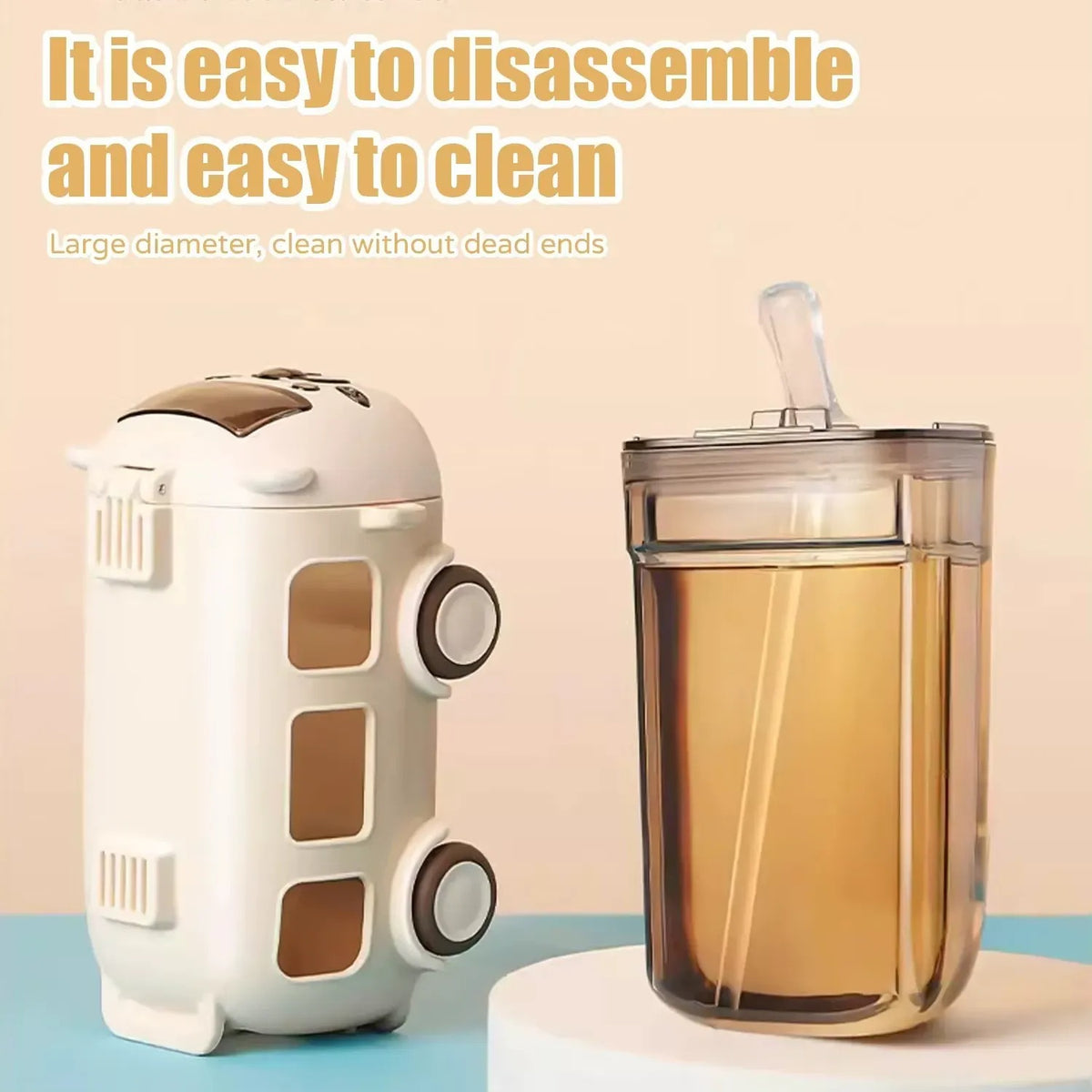 School Bus Water Bottle With Strap | 600ml | Leak-Proof Bottle Children(Random Color)