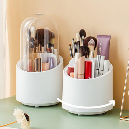 360° Rotating Makeup Brush Storage Box | Desktop Cosmetic Organizer