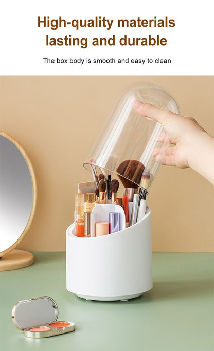 360° Rotating Makeup Brush Storage Box | Desktop Cosmetic Organizer