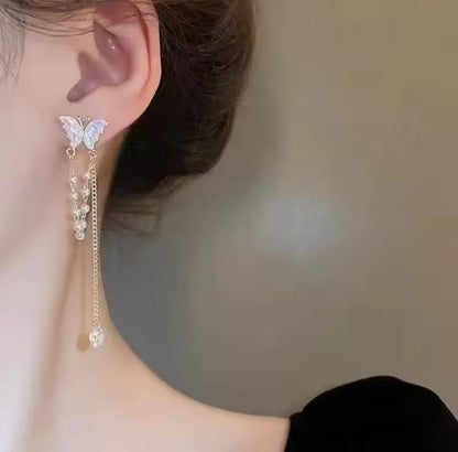 S925 Butterfly Pearl Tassels Drop Earrings | Delicate, Feminine & Stylish Fashion Jewelry