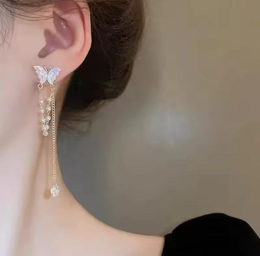 S925 Butterfly Pearl Tassels Drop Earrings | Delicate, Feminine & Stylish Fashion Jewelry