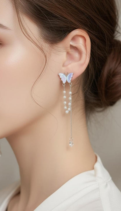 S925 Butterfly Pearl Tassels Drop Earrings | Delicate, Feminine & Stylish Fashion Jewelry