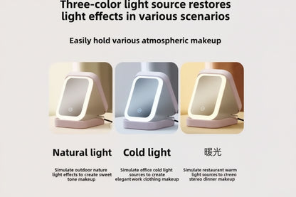 Portable Folding Makeup Mirror Jewellery Box | 3-Color LED Beauty Mirror