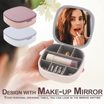 Portable Mini Jewelry Storage Box with Built-In Mirror (Random Colour)