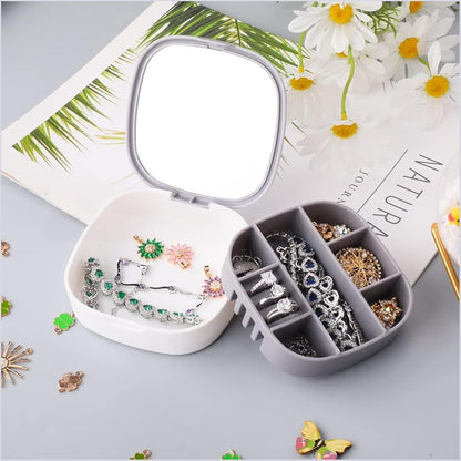 Portable Mini Jewelry Storage Box with Built-In Mirror (Random Colour)