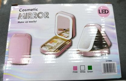 Portable Folding Makeup Mirror Jewellery Box | 3-Color LED Beauty Mirror