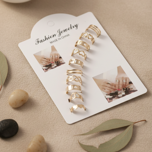 10 Pcs Adjustable Alloy Rings Set for Women & Girls – Stackable Fashion Jewelry Collection