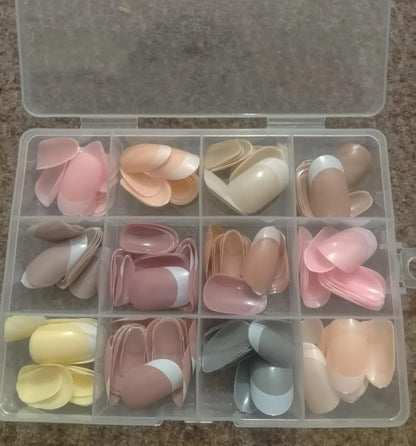 144 Pcs Multicolor False Nails Box | French Tip Nails | With Nail Glue
