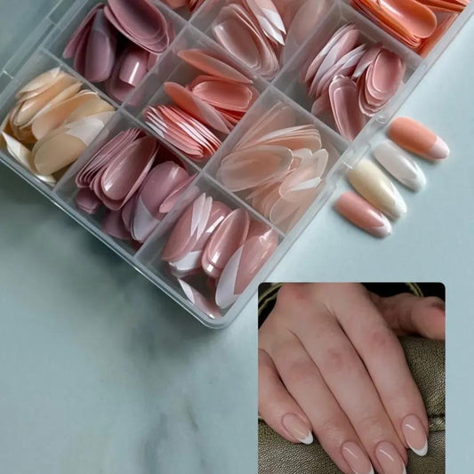 144 Pcs Multicolor False Nails Box | French Tip Nails | With Nail Glue