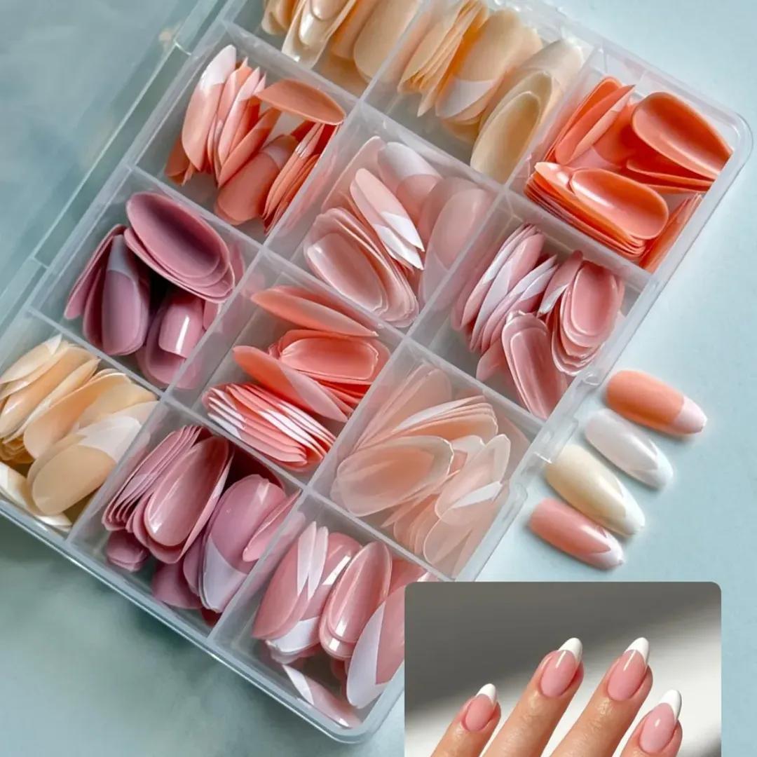 144 Pcs Multicolor False Nails Box | French Tip Nails | With Nail Glue