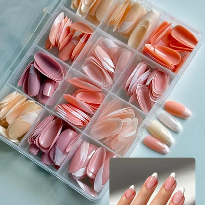 144 Pcs Multicolor False Nails Box | French Tip Nails | With Nail Glue