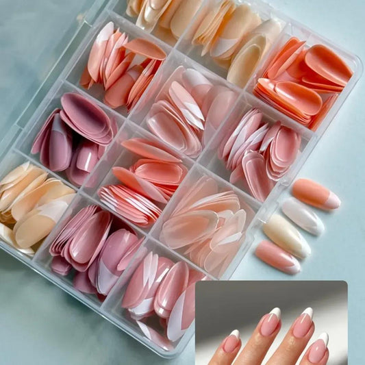 144 Pcs Multicolor False Nails Box | French Tip Nails | With Nail Glue