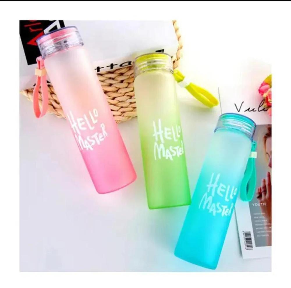 480ml Frosted Glass Water Bottle | Transparent Leak-Proof with Strap (Random Color)