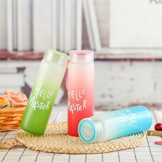 480ml Frosted Glass Water Bottle | Transparent Leak-Proof with Strap (Random Color)