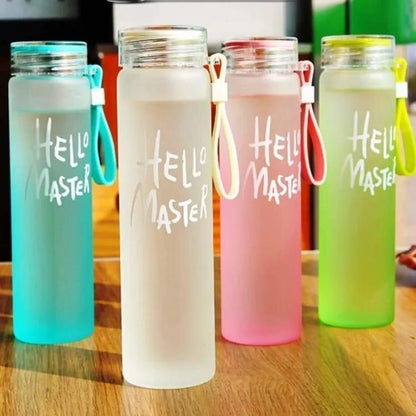 480ml Frosted Glass Water Bottle | Transparent Leak-Proof with Strap (Random Color)