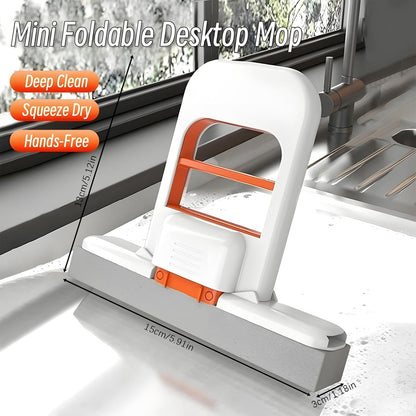 Mini Foldable Desktop Mop - Hands Free Squeeze Clean