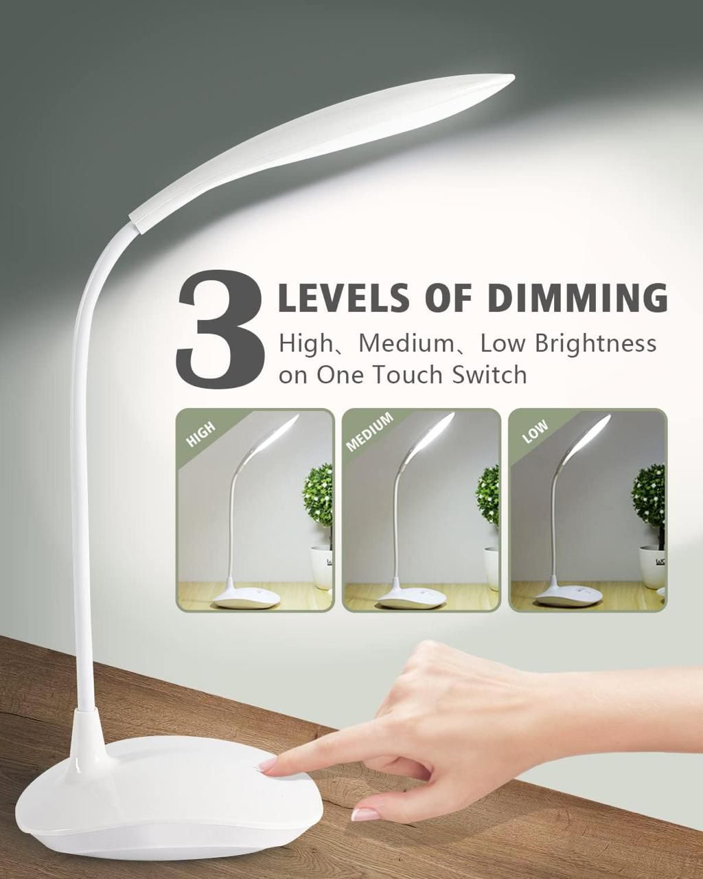 3 Levels Dimming LED Desk Lamp | Smart Touch Control |  Study Light