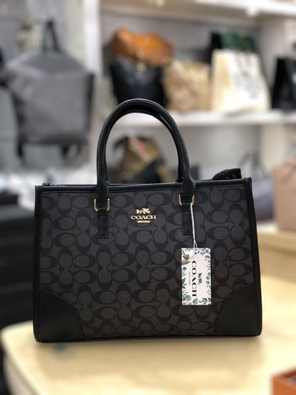 Coach Signature Print Tote Bag for Women | Double Top Handles Design