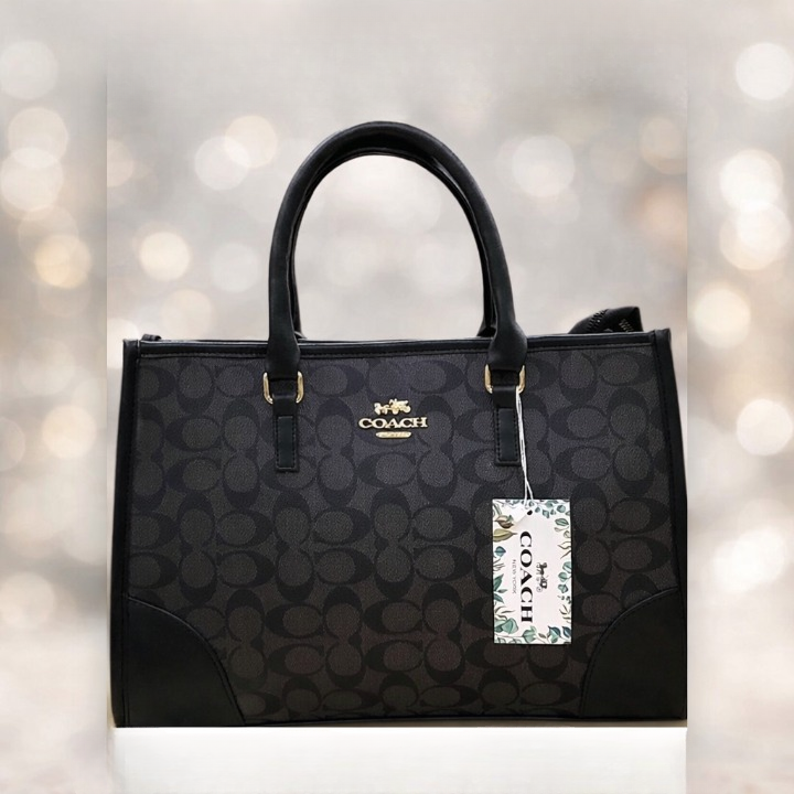 Coach Signature Print Tote Bag for Women | Double Top Handles Design