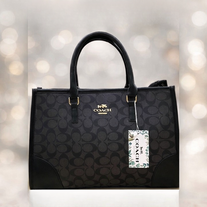 Coach Signature Print Tote Bag for Women | Double Top Handles Design