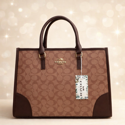 Coach Signature Print Tote Bag for Women | Double Top Handles Design