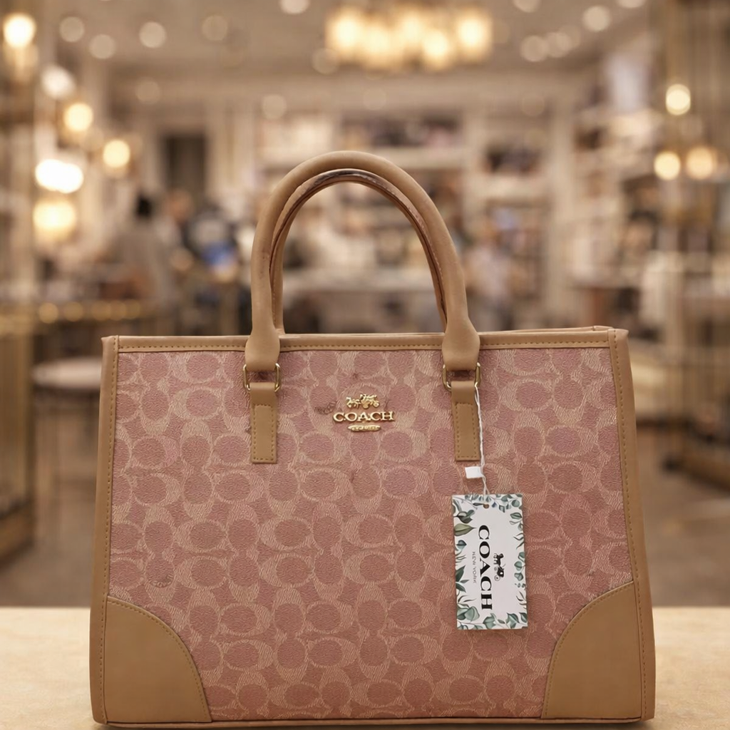 Coach Signature Print Tote Bag for Women | Double Top Handles Design