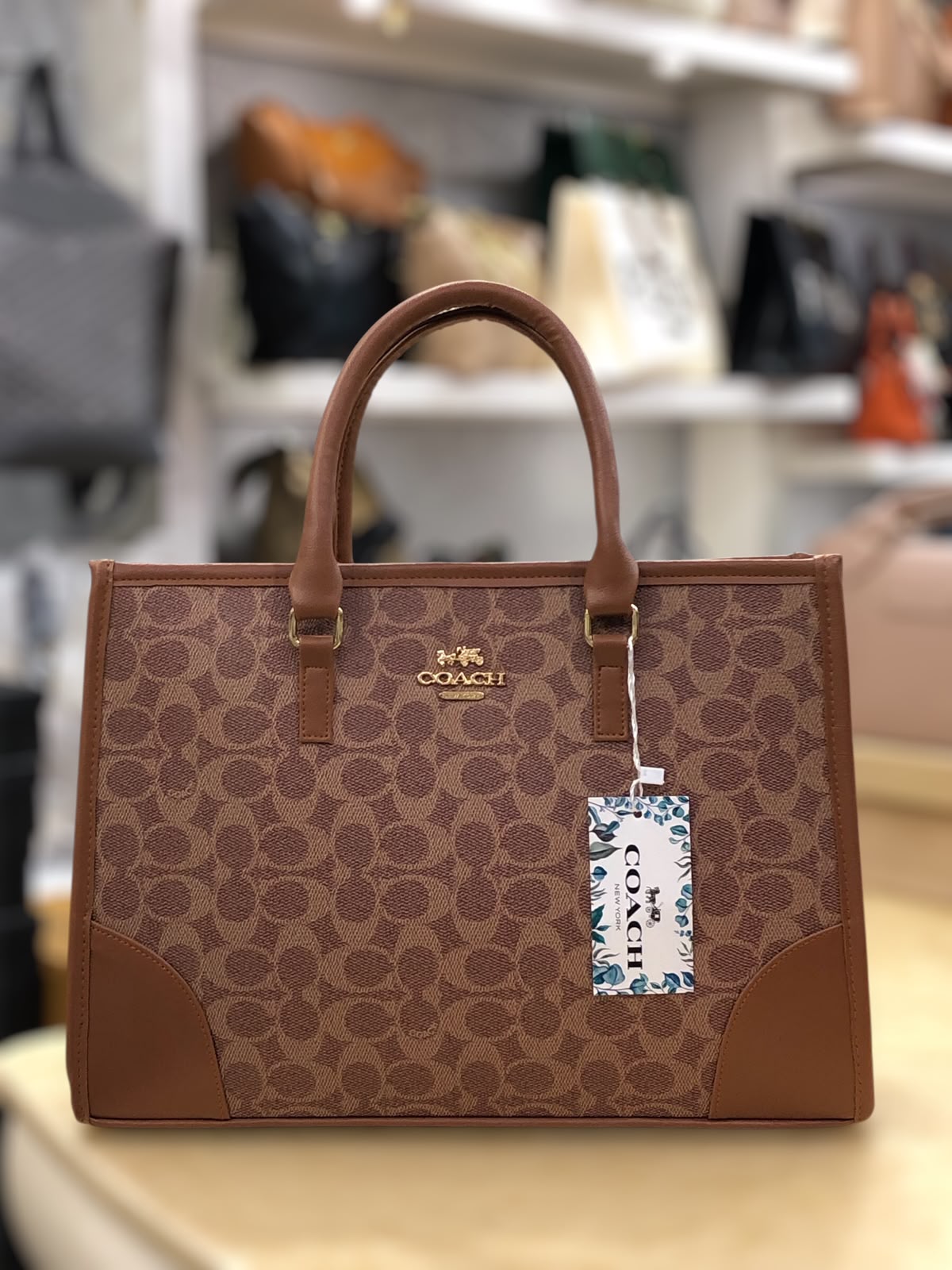 Coach Signature Print Tote Bag for Women | Double Top Handles Design