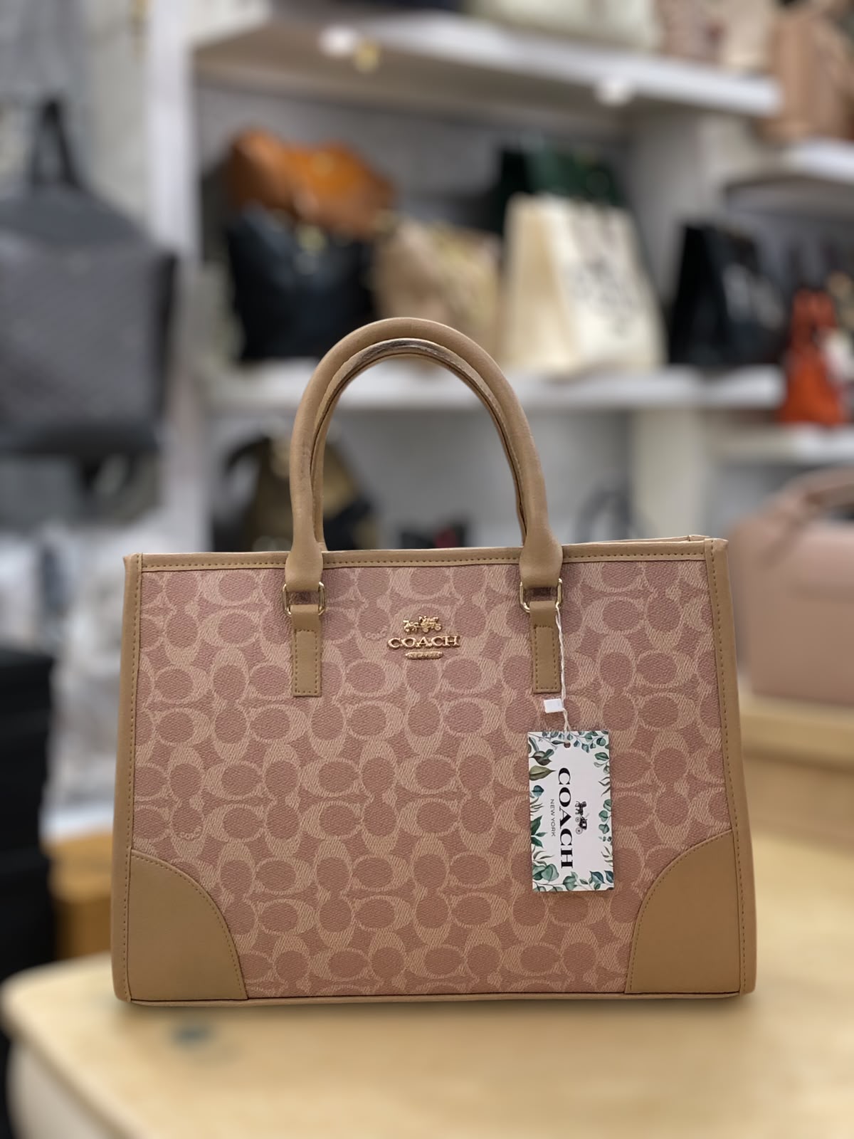 Coach Signature Print Tote Bag for Women | Double Top Handles Design