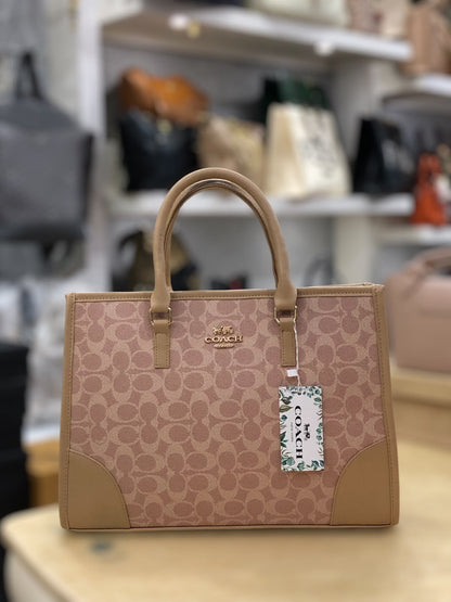 Coach Signature Print Tote Bag for Women | Double Top Handles Design