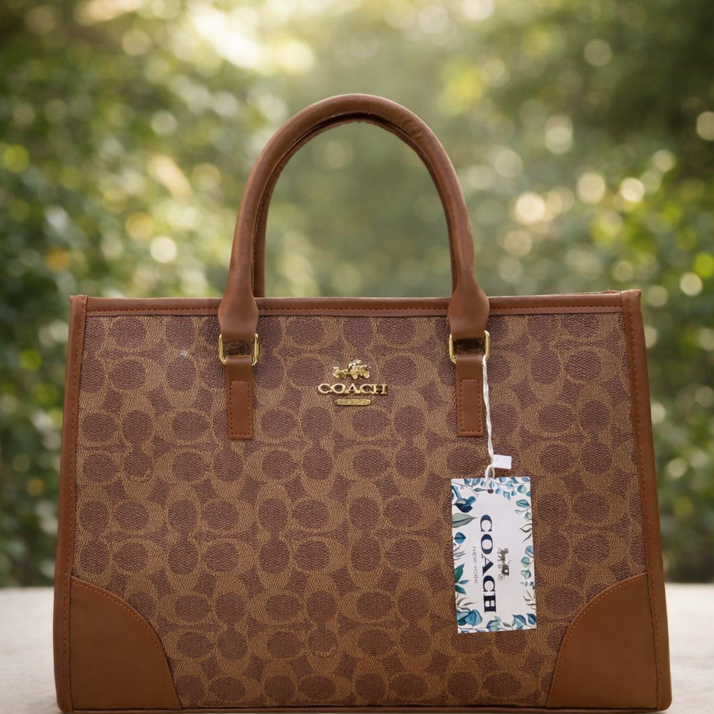 Coach Signature Print Tote Bag for Women | Double Top Handles Design