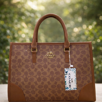 Coach Signature Print Tote Bag for Women | Double Top Handles Design